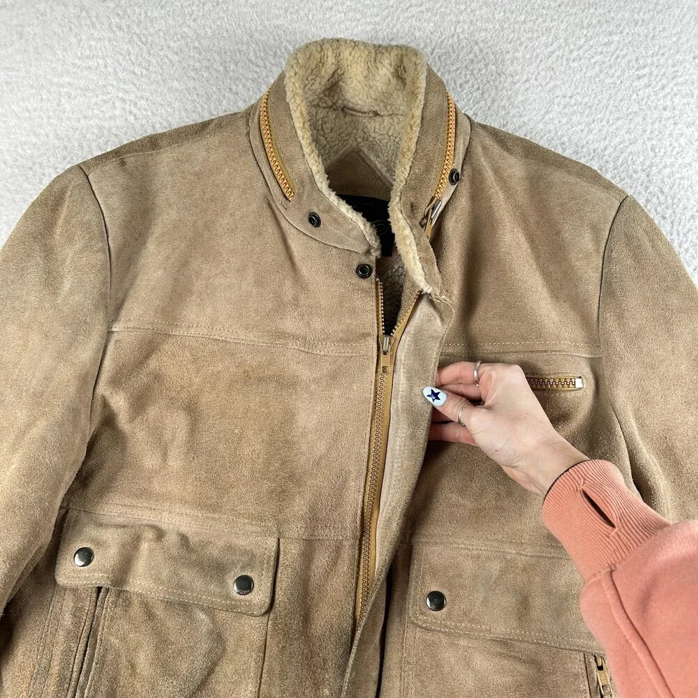 Vintage Montgomery Ward Leather Jacket Mens 42 Sherpa Lined Hooded Bomber 80s
